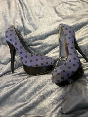 Rue 21 Blue Black Polka Dot Platform Stiletto Pumps Heels Size 7.5 Y2K Pin Up